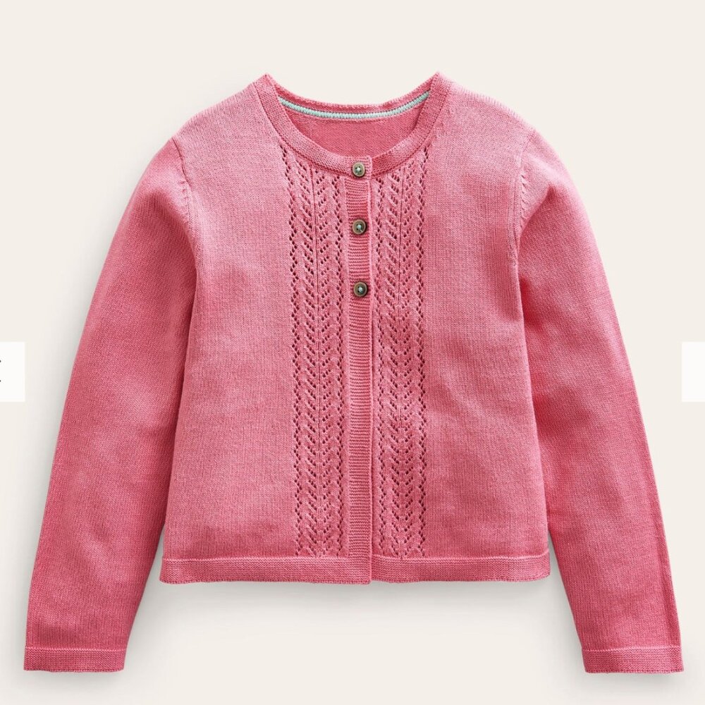Pink mini Boden girls' cotton  pointelle cardigan